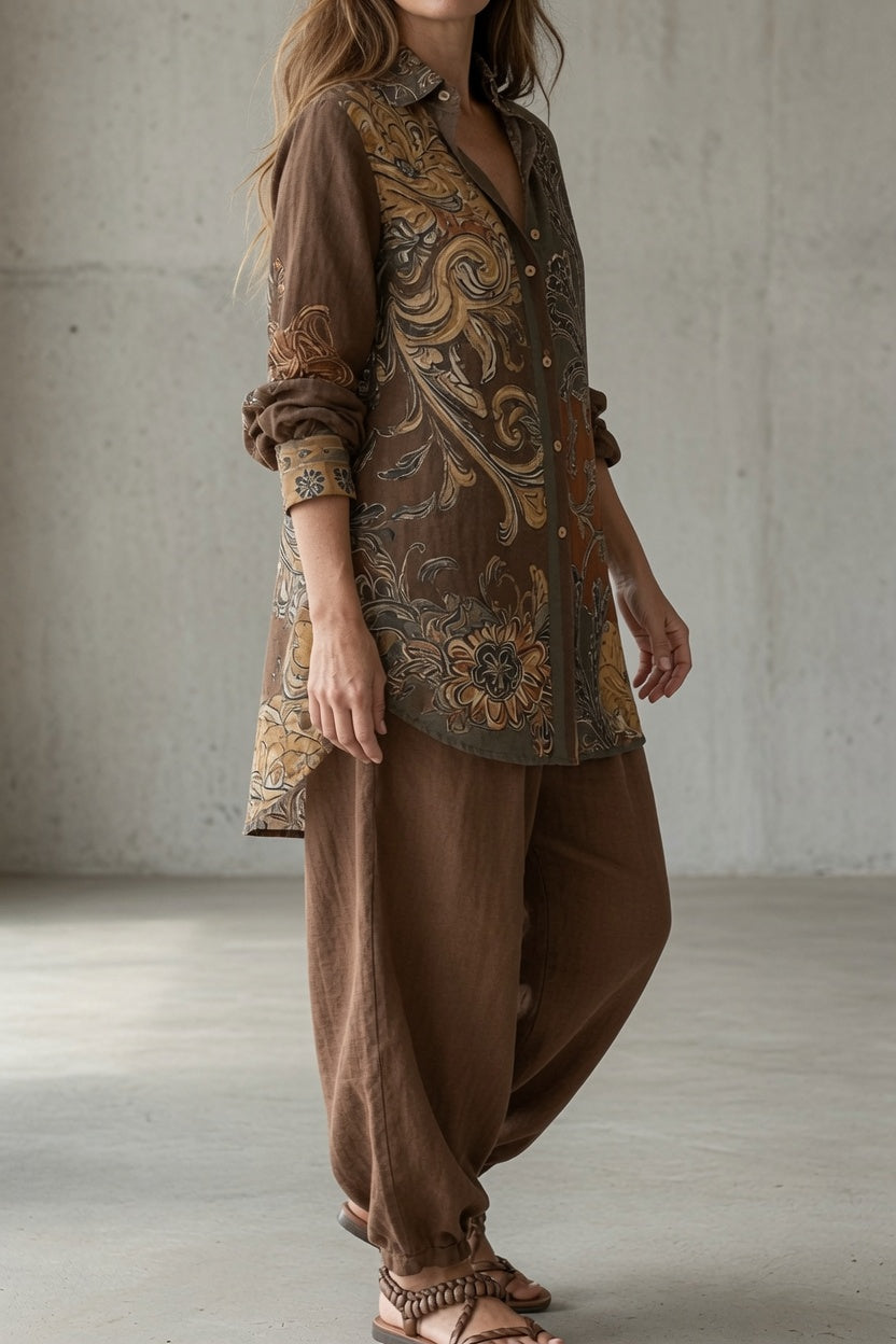 Mirella | Completo Vintage Camicia Stampata e Pantaloni