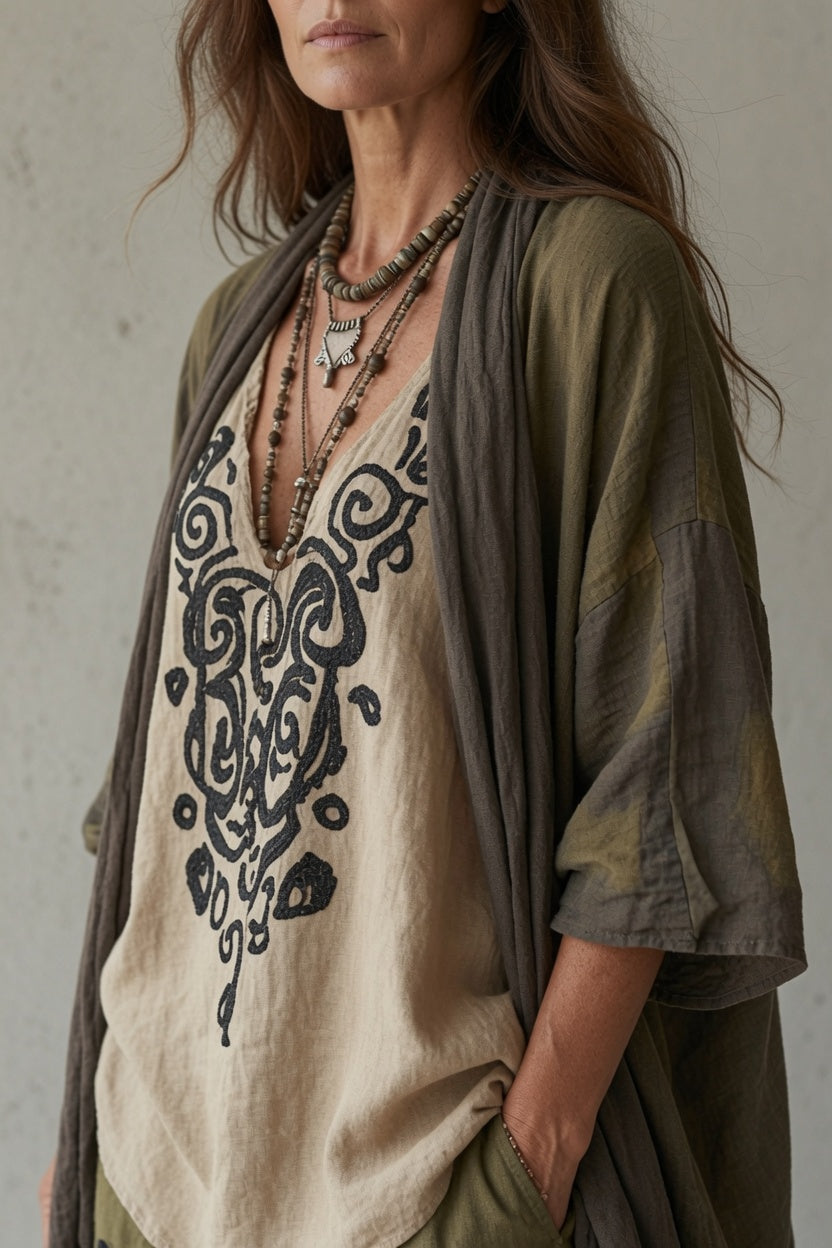 Fabiola | Completo Boho Tre Pezzi con Cardigan