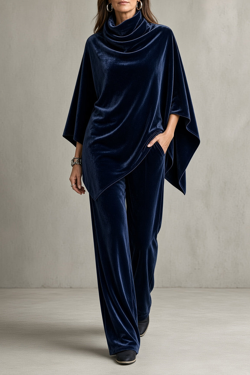 Ilenia | Completo in Velluto con Top a Poncho e Pantaloni Ampi