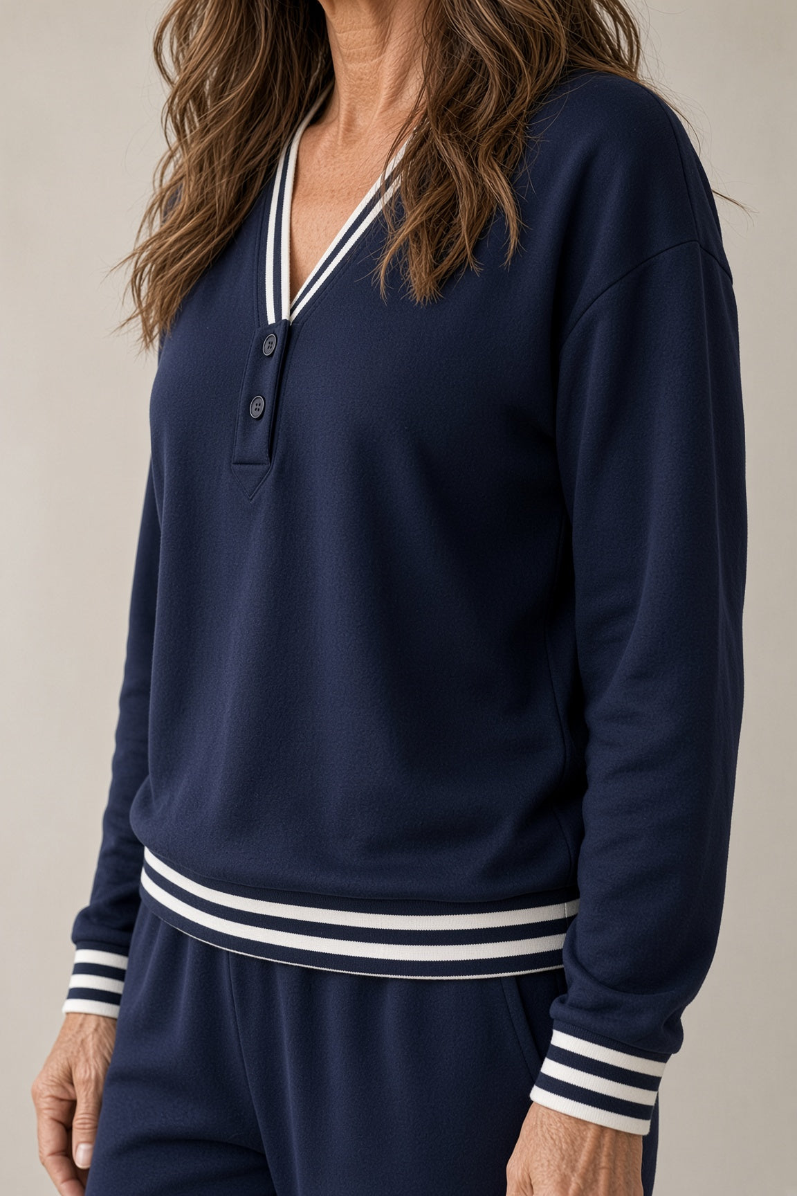 Debora | Completo con Scollo a V e Pantaloni Ampi a Righe