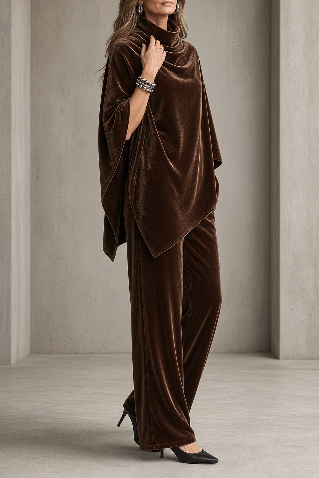 Ilenia | Completo in Velluto con Top a Poncho e Pantaloni Ampi