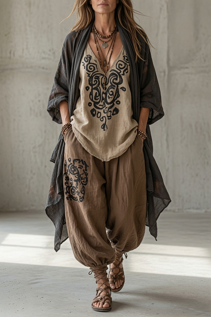Fabiola | Completo Boho Tre Pezzi con Cardigan