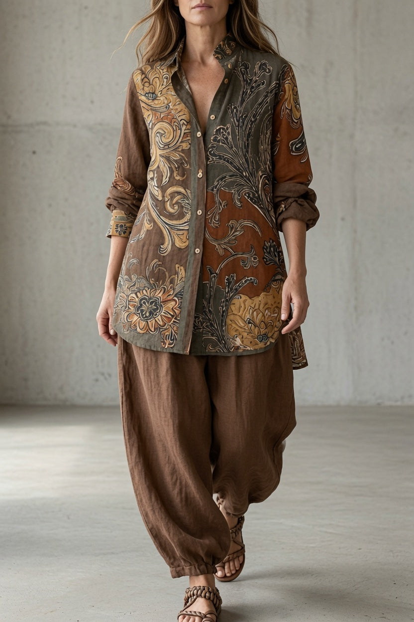 Mirella | Completo Vintage Camicia Stampata e Pantaloni