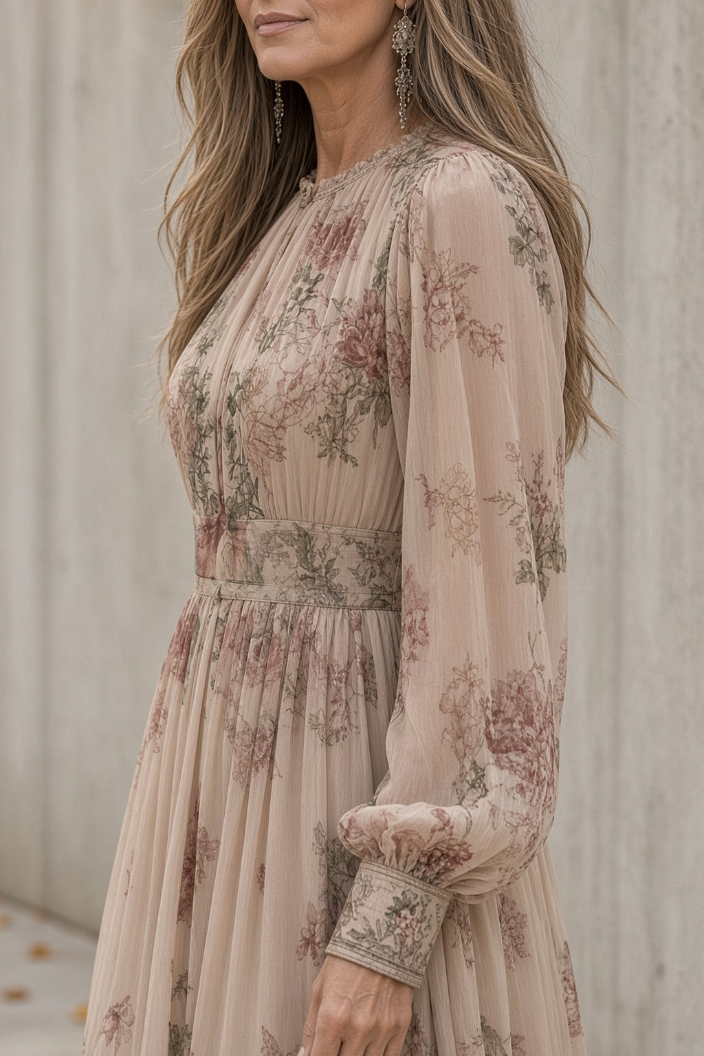 Rosanna | Abito Lungo Floreale con Maniche Lunghe, Rosa