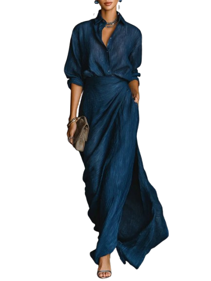 Céleste | Completo Elegante Camicia e Gonna Lunga