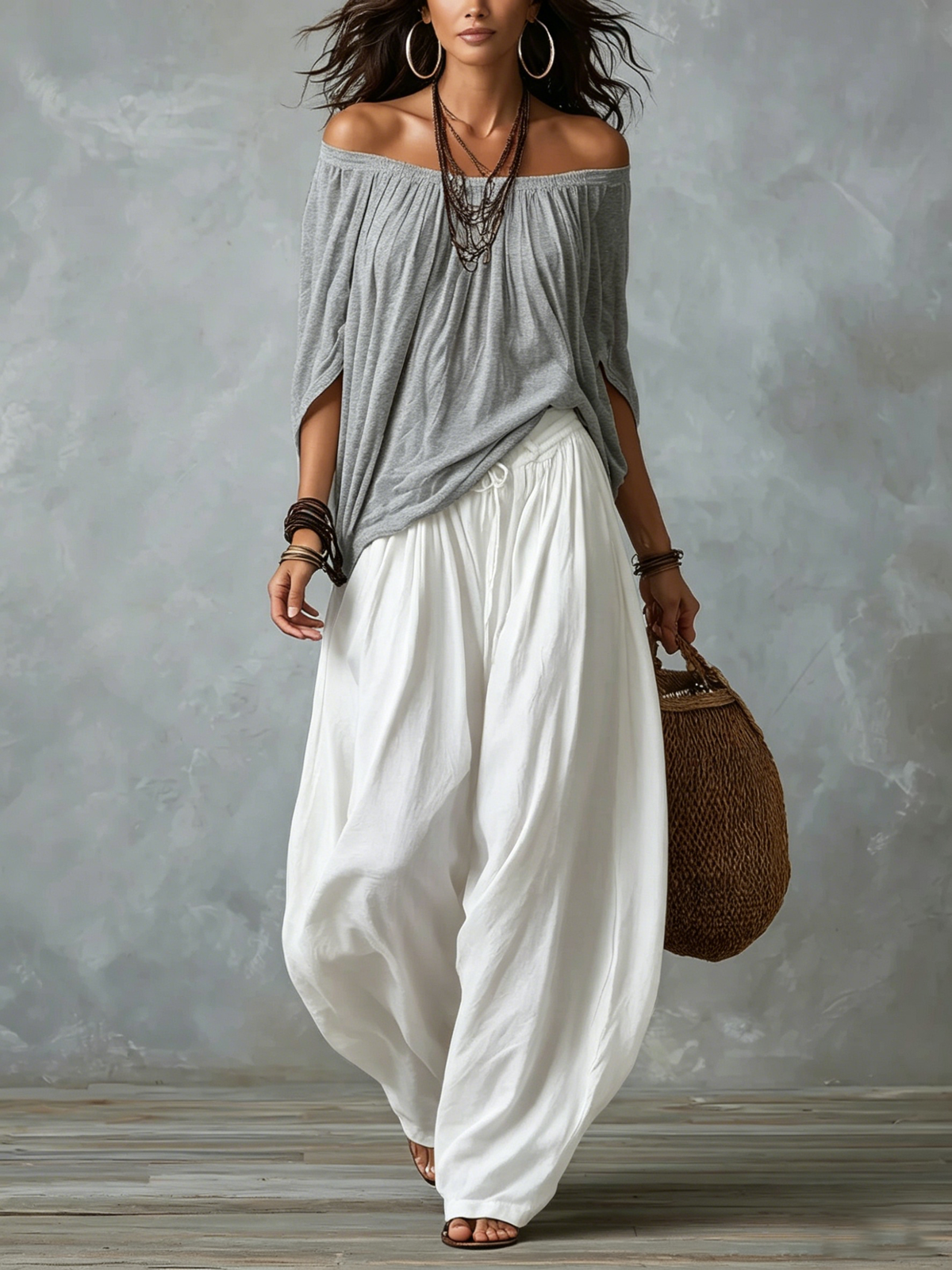 Carolina | Completo Top a Spalle Scoperte e Pantaloni Ampi
