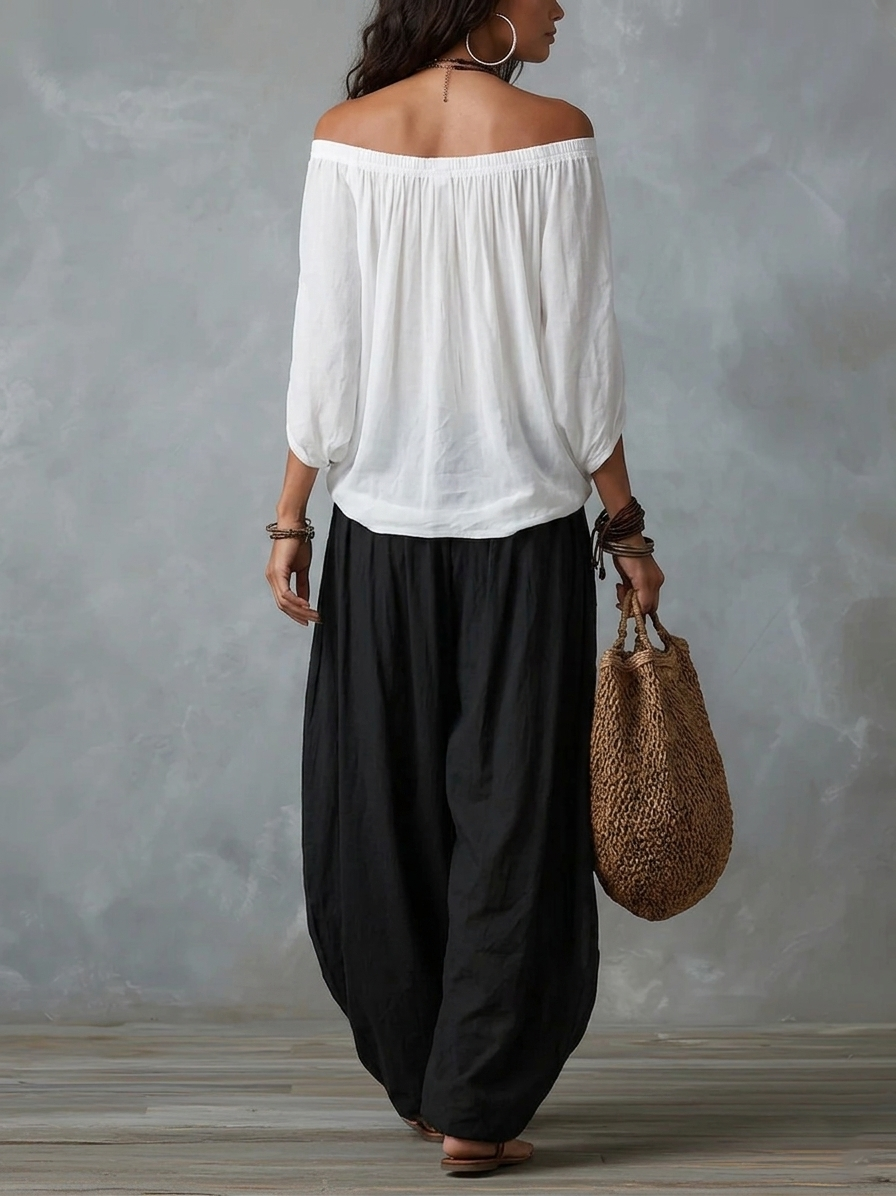 Carolina | Completo Top a Spalle Scoperte e Pantaloni Ampi