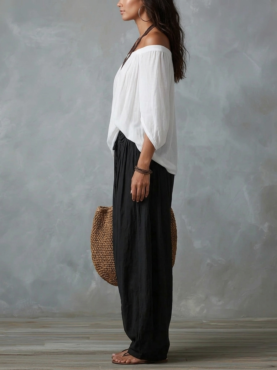 Carolina | Completo Top a Spalle Scoperte e Pantaloni Ampi