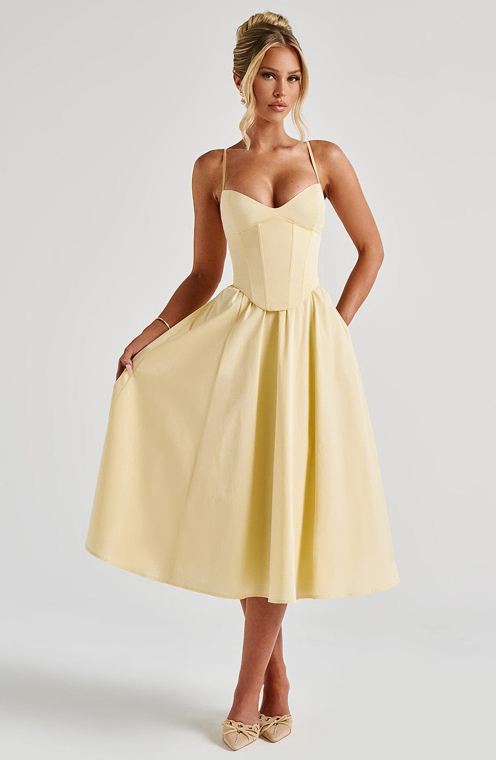 Abito midi Mariella - Giallo limone