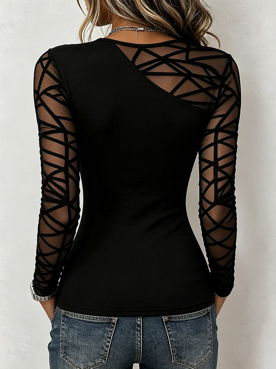 Nadia | Top Nero con Inserti in Rete Geometrica