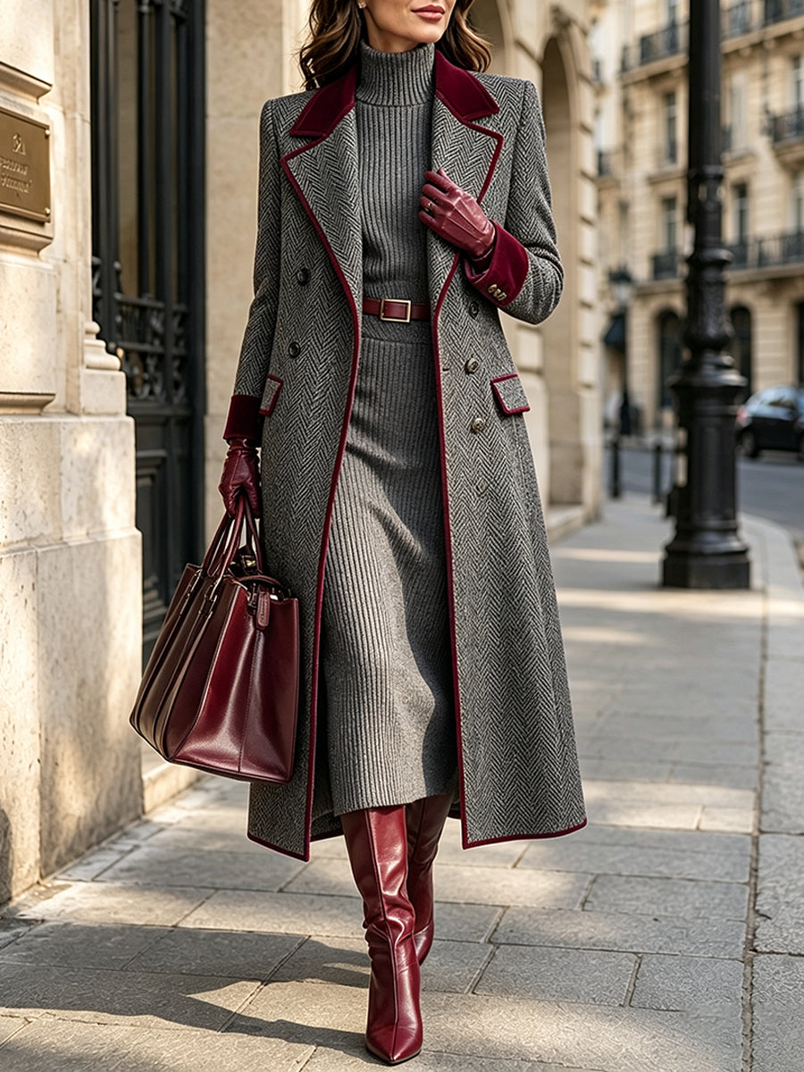 Clara | Cappotto Lungo Spigato in Misto Lana