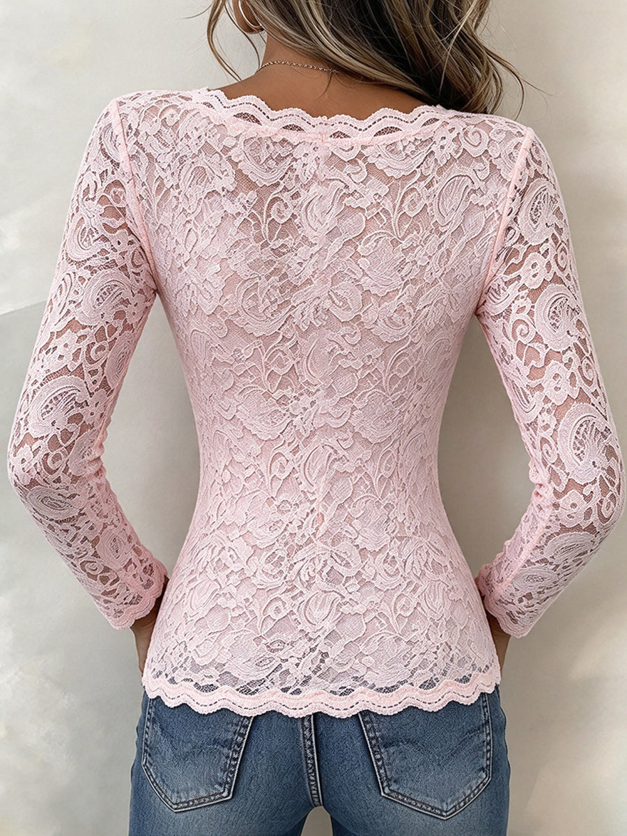 Ambra | Top Romantico in Pizzo Floreale con Scollo Quadrato