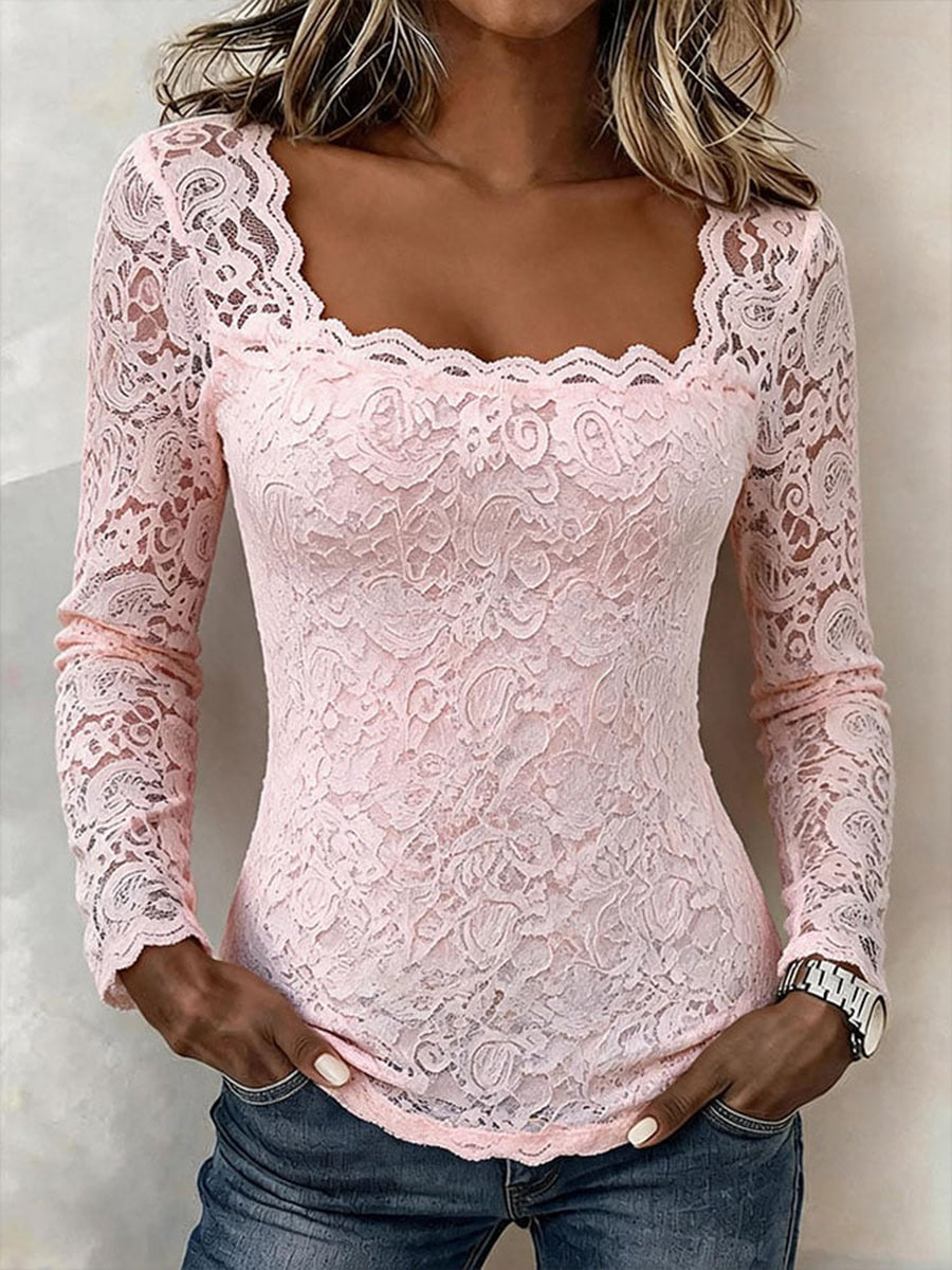 Ambra | Top Romantico in Pizzo Floreale con Scollo Quadrato