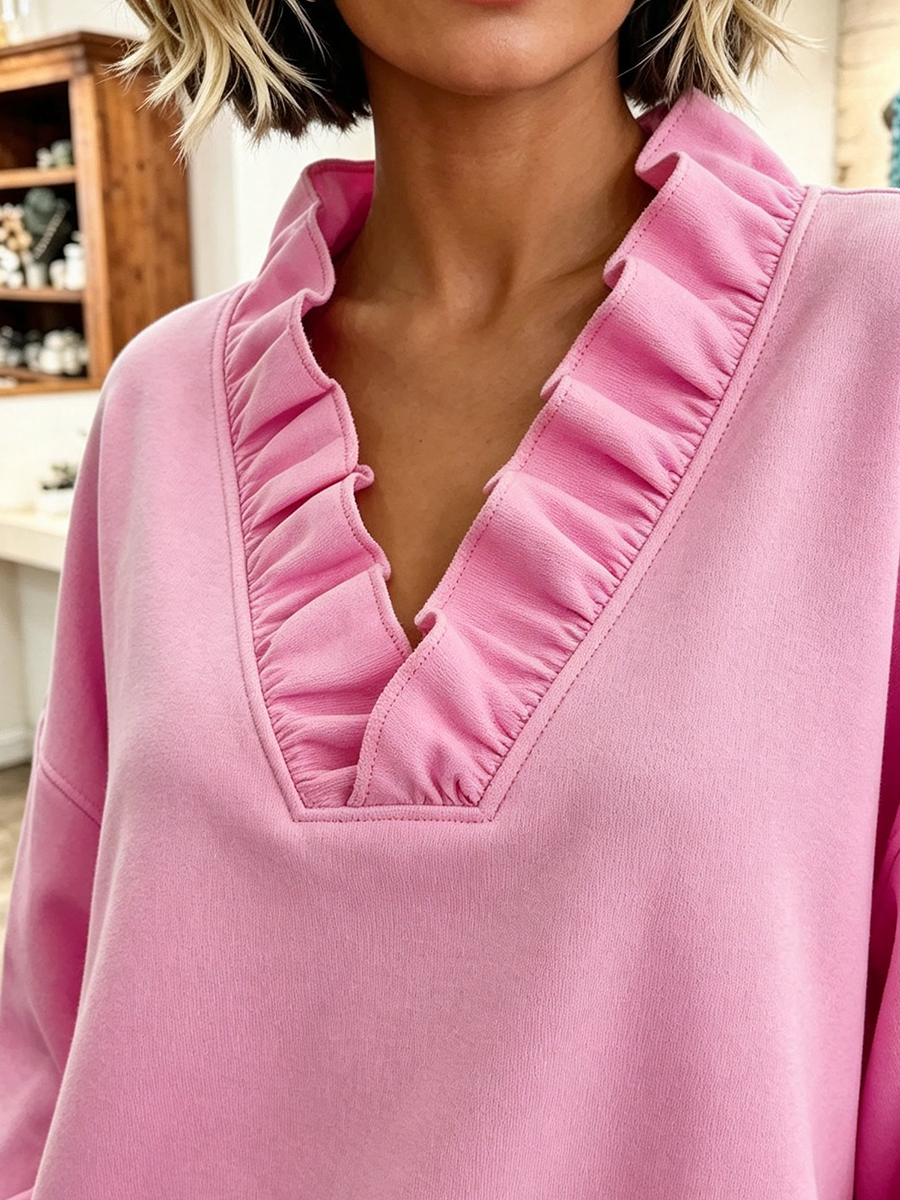 Irene | Felpa Oversize Rosa con Volant
