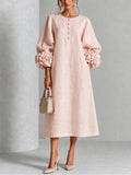 Letizia | Abito Midi Rosa con Rose 3D sui Polsini