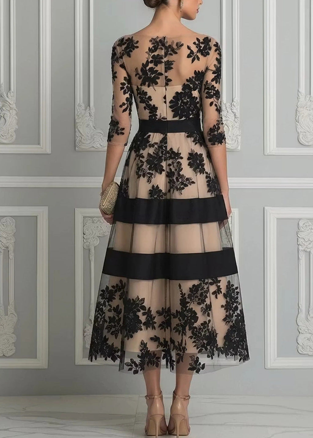 Gaia | Abito Midi da Sera in Tulle e Pizzo Floreale