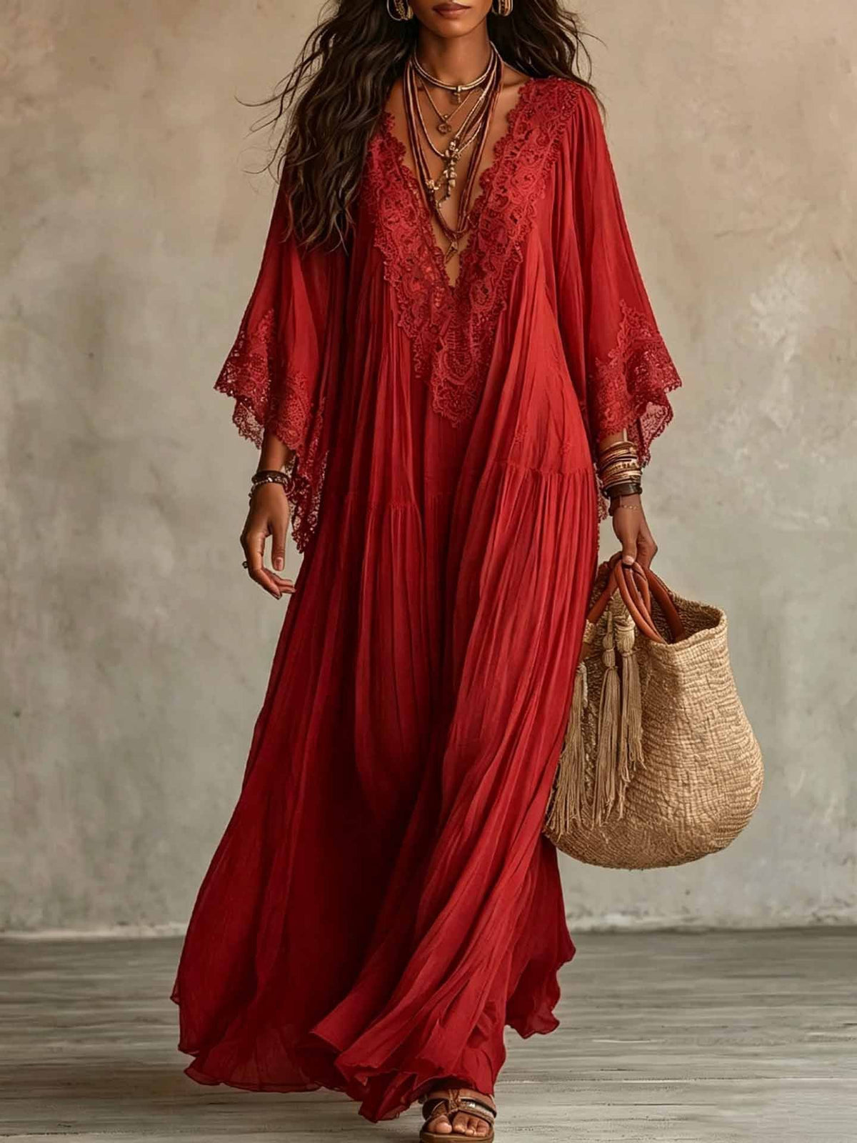 Lisa | Abito Lungo in Chiffon con Pizzo