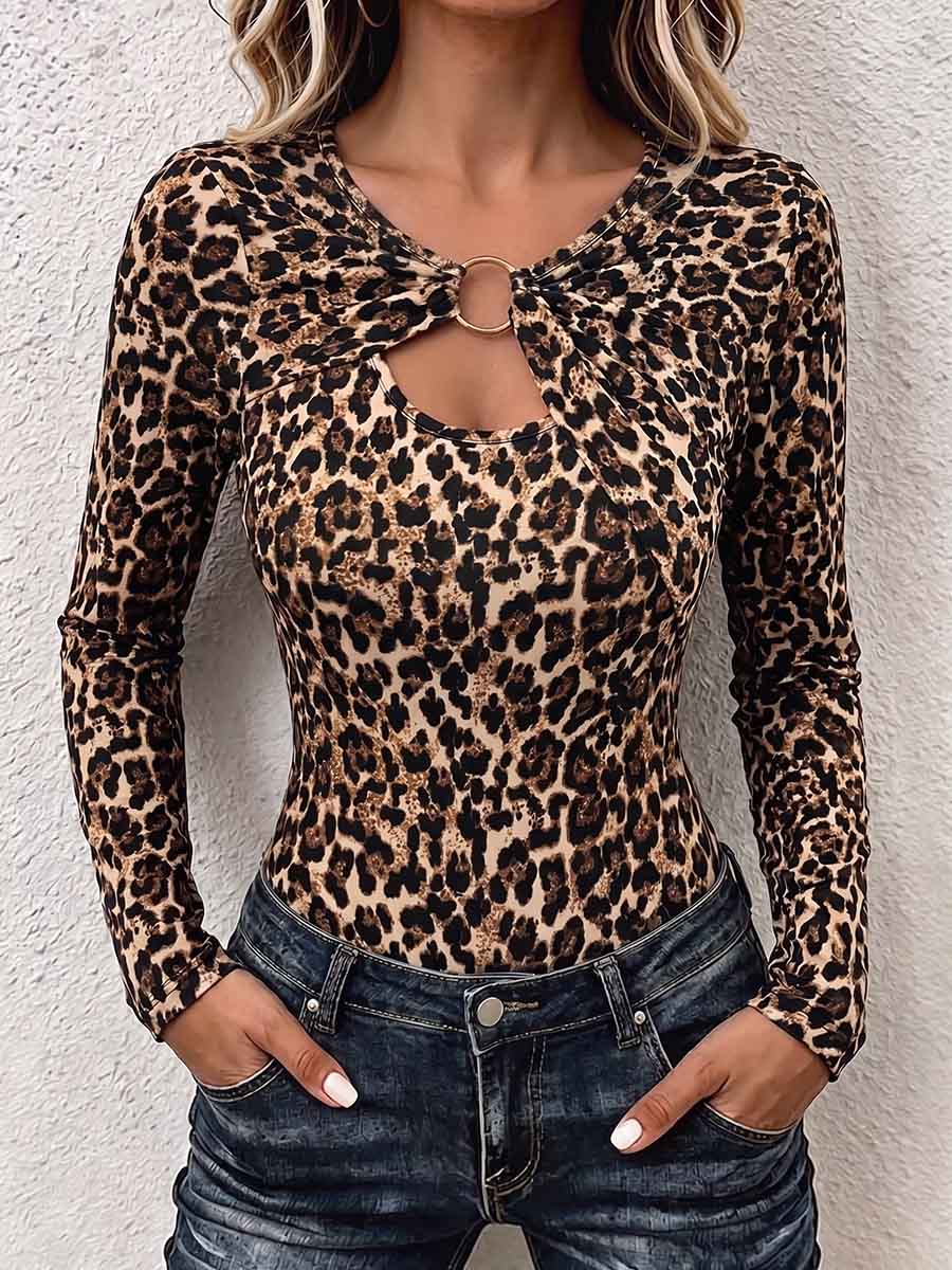 Alice | Top Leopardato con Anello e Apertura sul Petto
