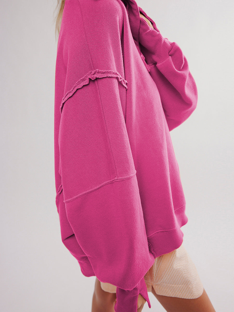 Caterina | Felpa Oversize con Collo Henley e Bordi a Vivo