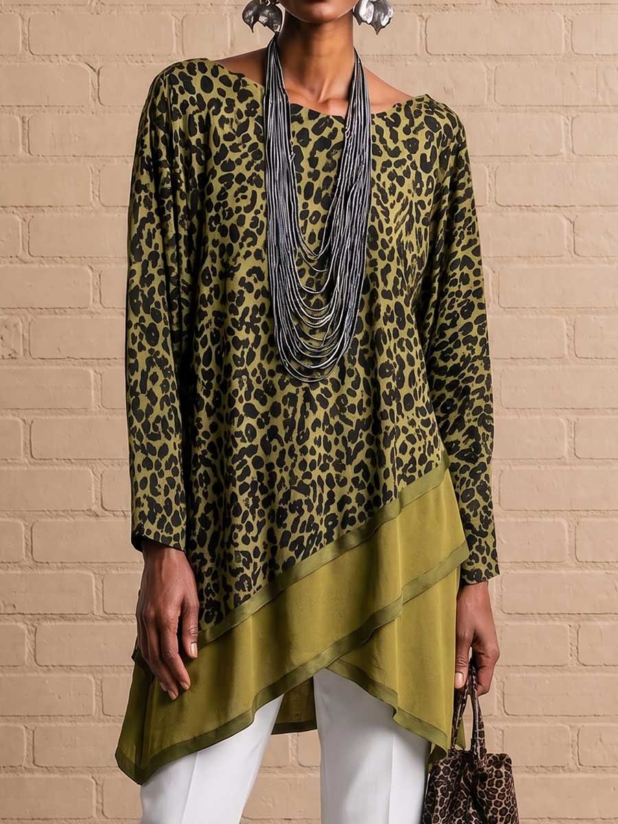 Gemma | Top Leopardato Asimmetrico con Orlo a Strati