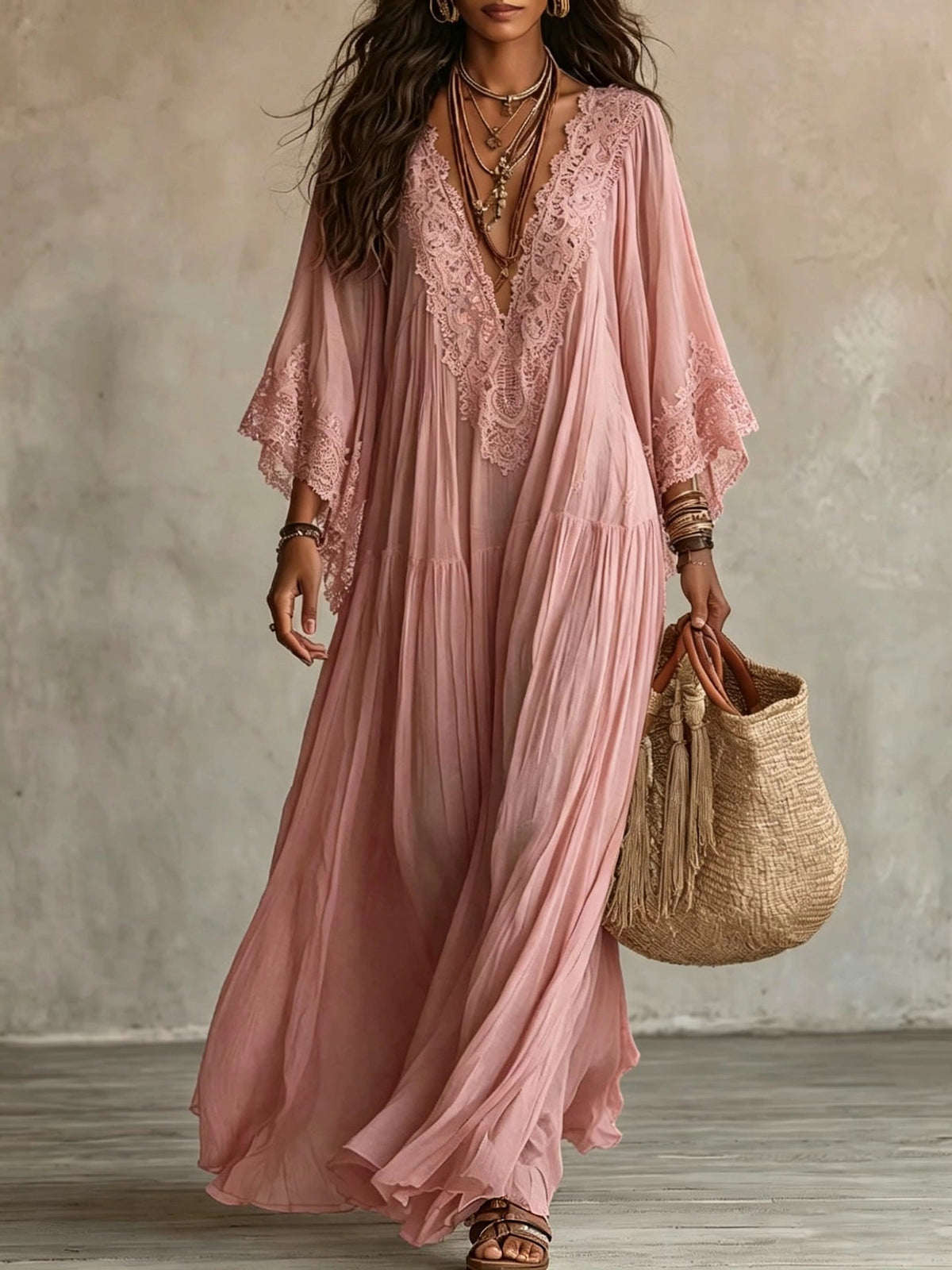 Lisa | Abito Lungo in Chiffon con Pizzo