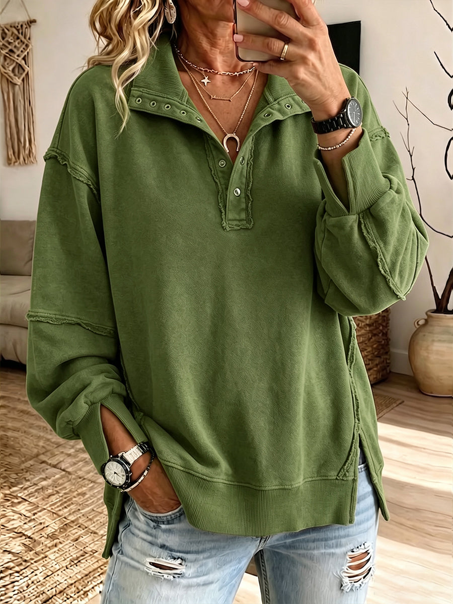 Caterina | Felpa Oversize con Collo Henley e Bordi a Vivo