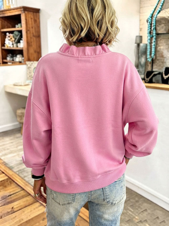 Irene | Felpa Oversize Rosa con Volant