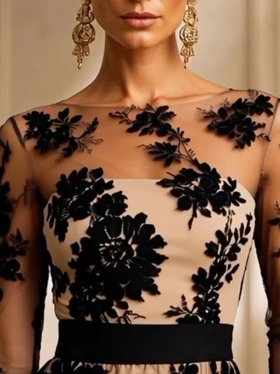 Gaia | Abito Midi da Sera in Tulle e Pizzo Floreale
