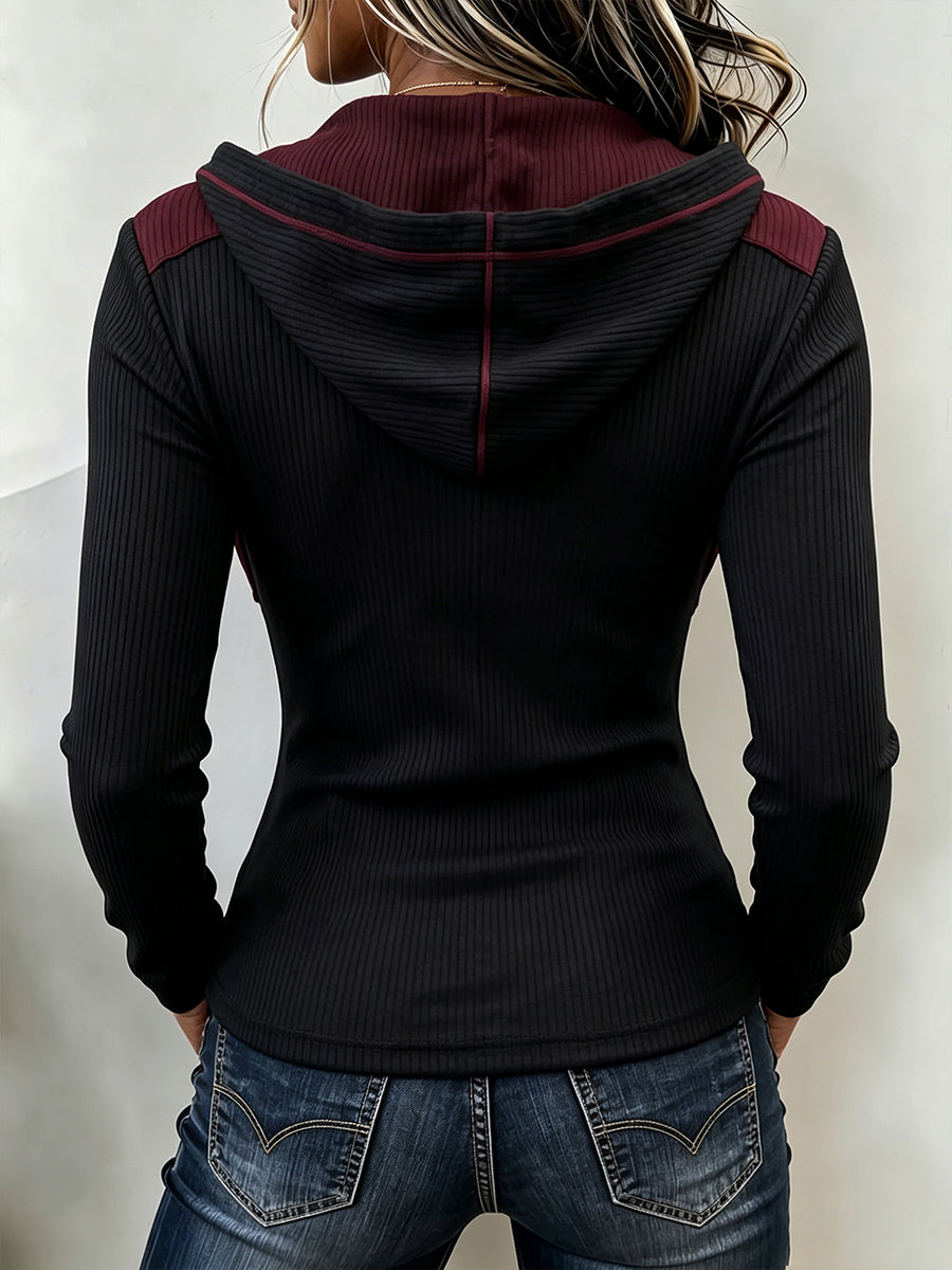Ludovica | Top a Costine con Cappuccio Bicolore