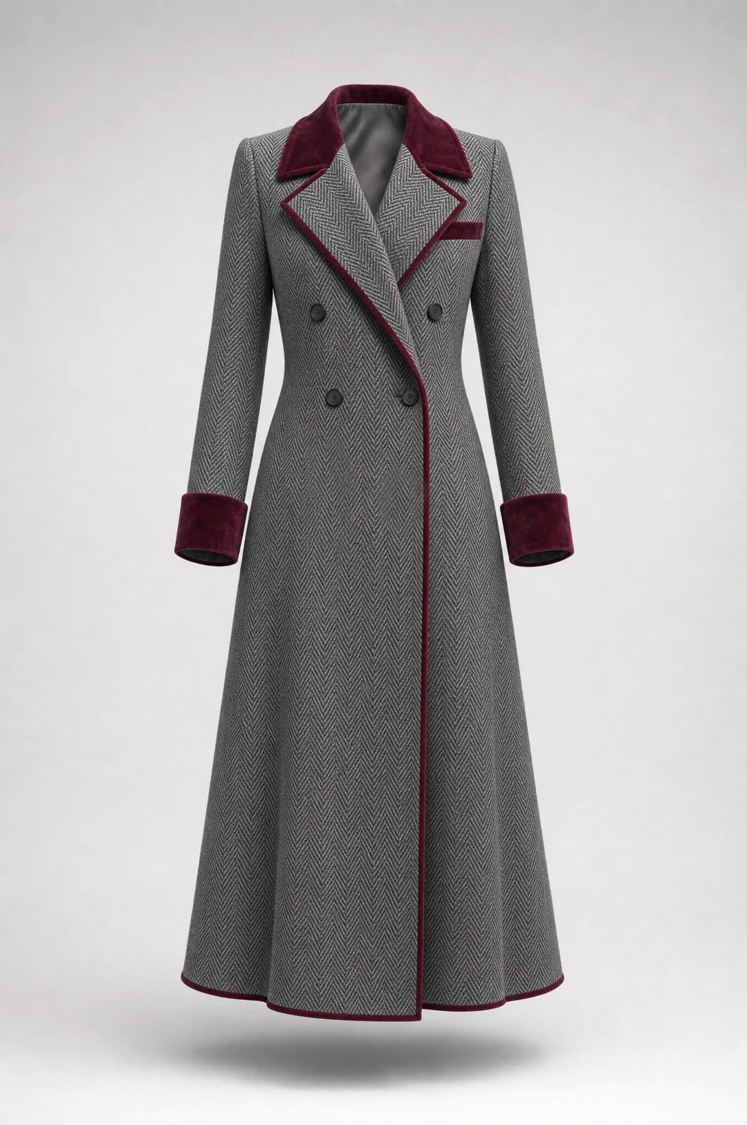 Clara | Cappotto Lungo Spigato in Misto Lana