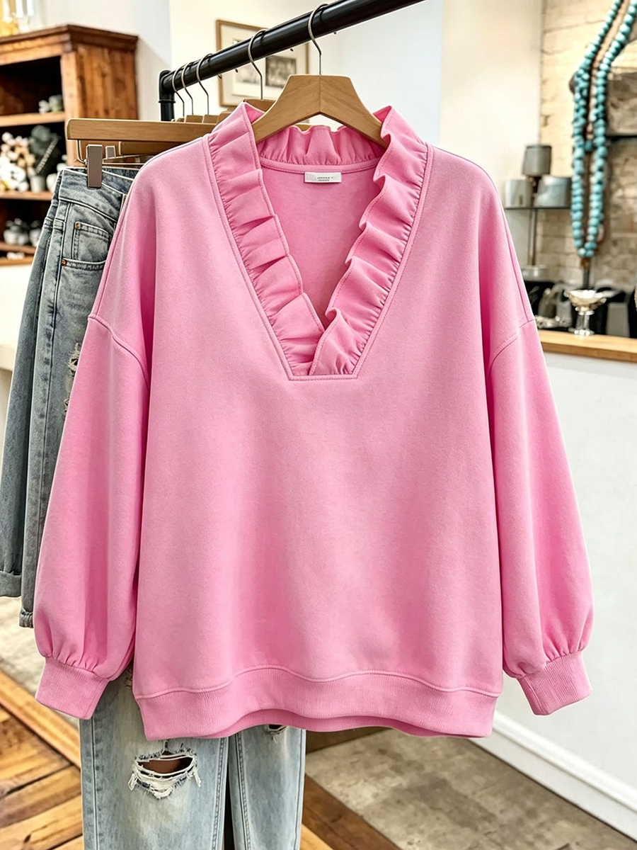 Irene | Felpa Oversize Rosa con Volant
