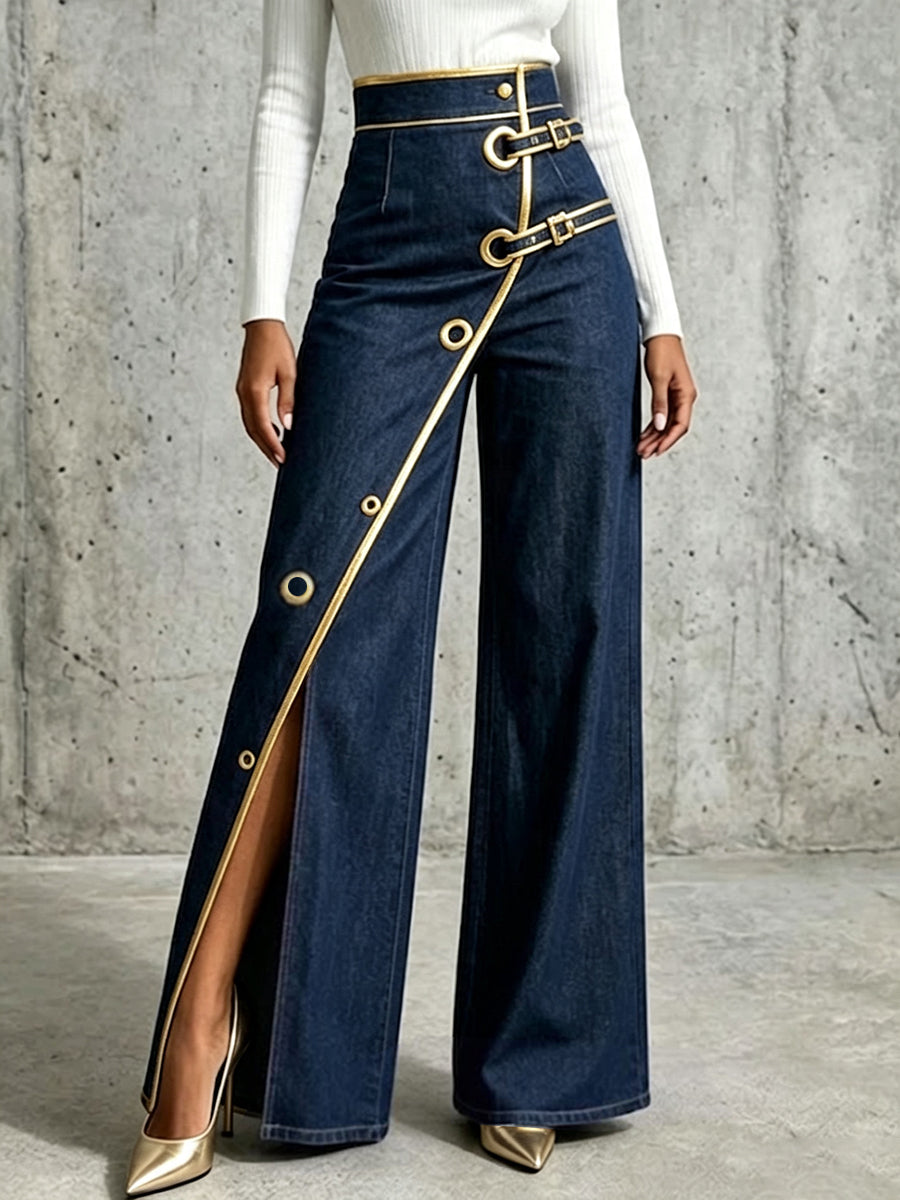 Benedetta | Jeans a Gamba Larga con Profili Dorati