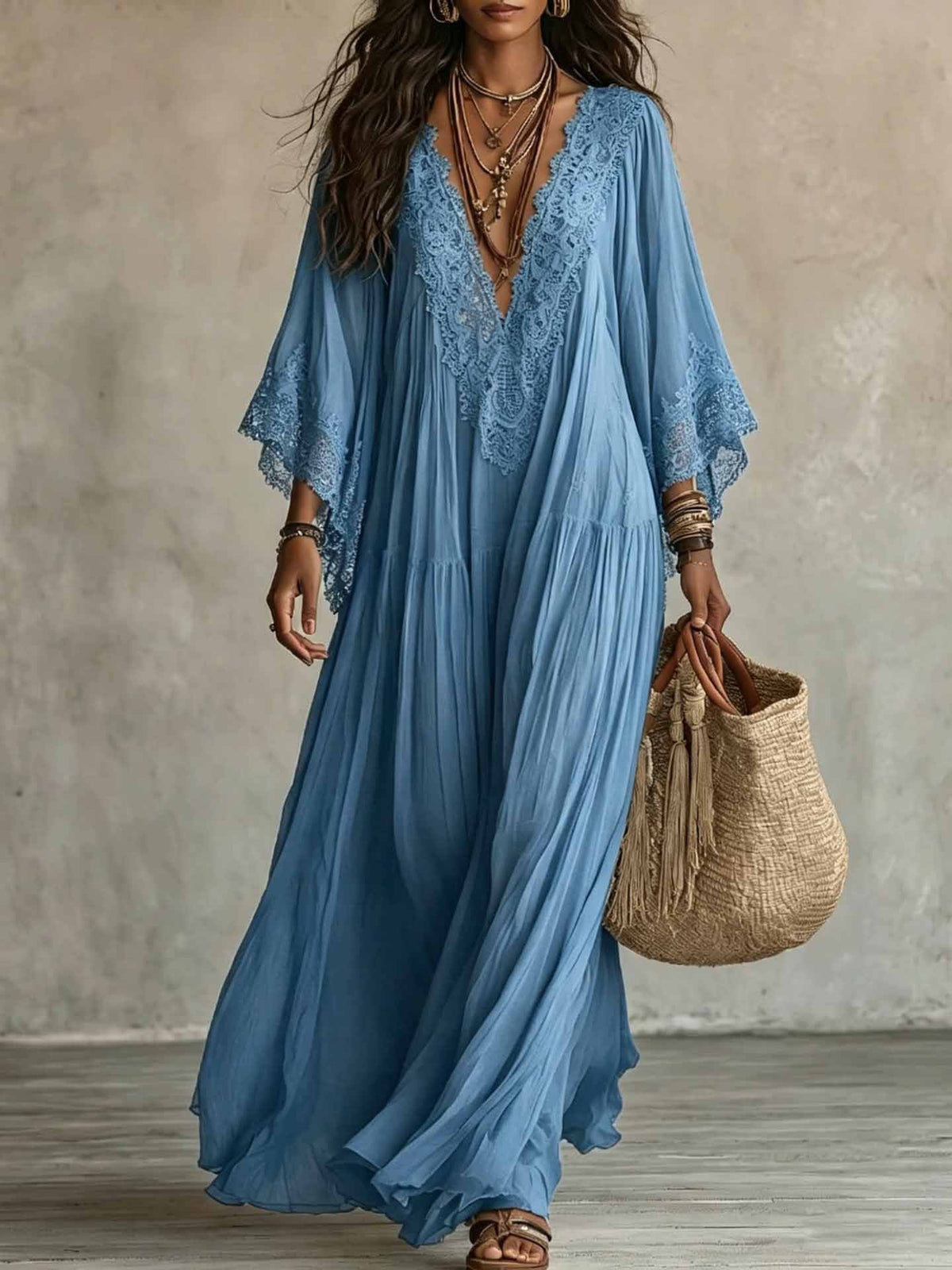 Lisa | Abito Lungo in Chiffon con Pizzo