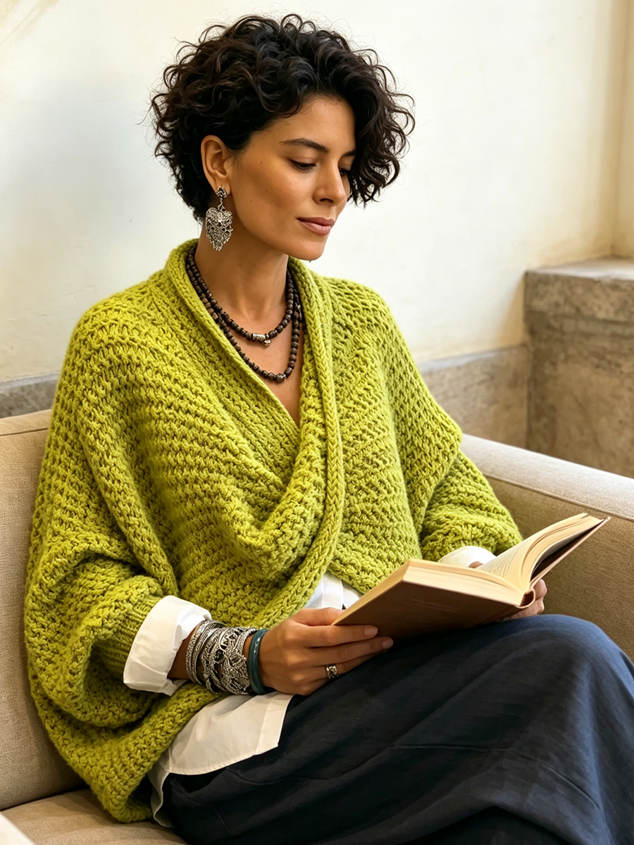 Flavia | Maglione Morbido con Maniche a Pipistrello e Scollo Incrociato