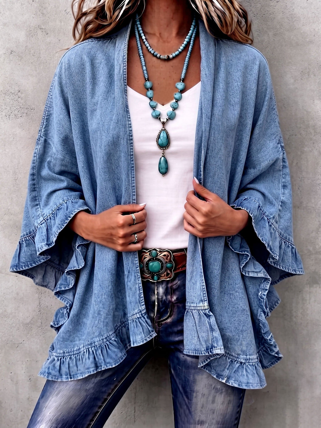 Rebecca | Cardigan in Jeans con Volant
