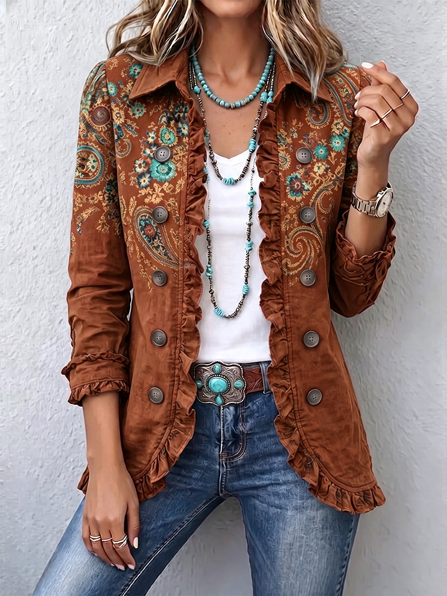 Cristina | Giacca Boho con Stampa Paisley e Volant