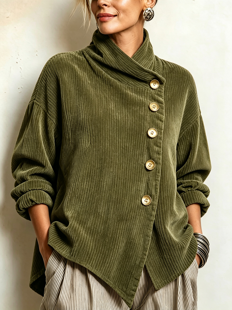 Camilla | Top in Velluto a Coste Asimmetrico con Collo Alto