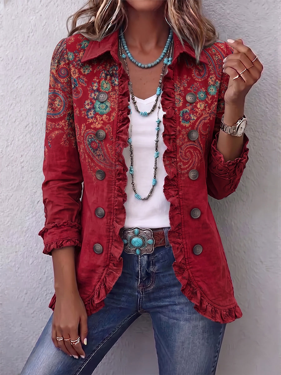 Cristina | Giacca Boho con Stampa Paisley e Volant