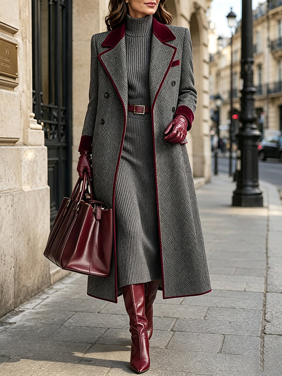 Clara | Cappotto Lungo Spigato in Misto Lana