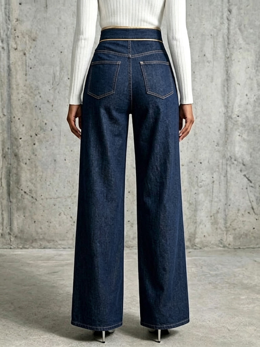 Benedetta | Jeans a Gamba Larga con Profili Dorati