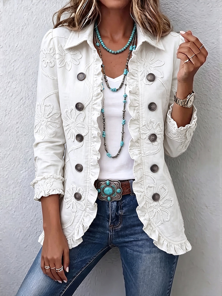 Diana | Giacca Boho con Ricami Floreali e Volant