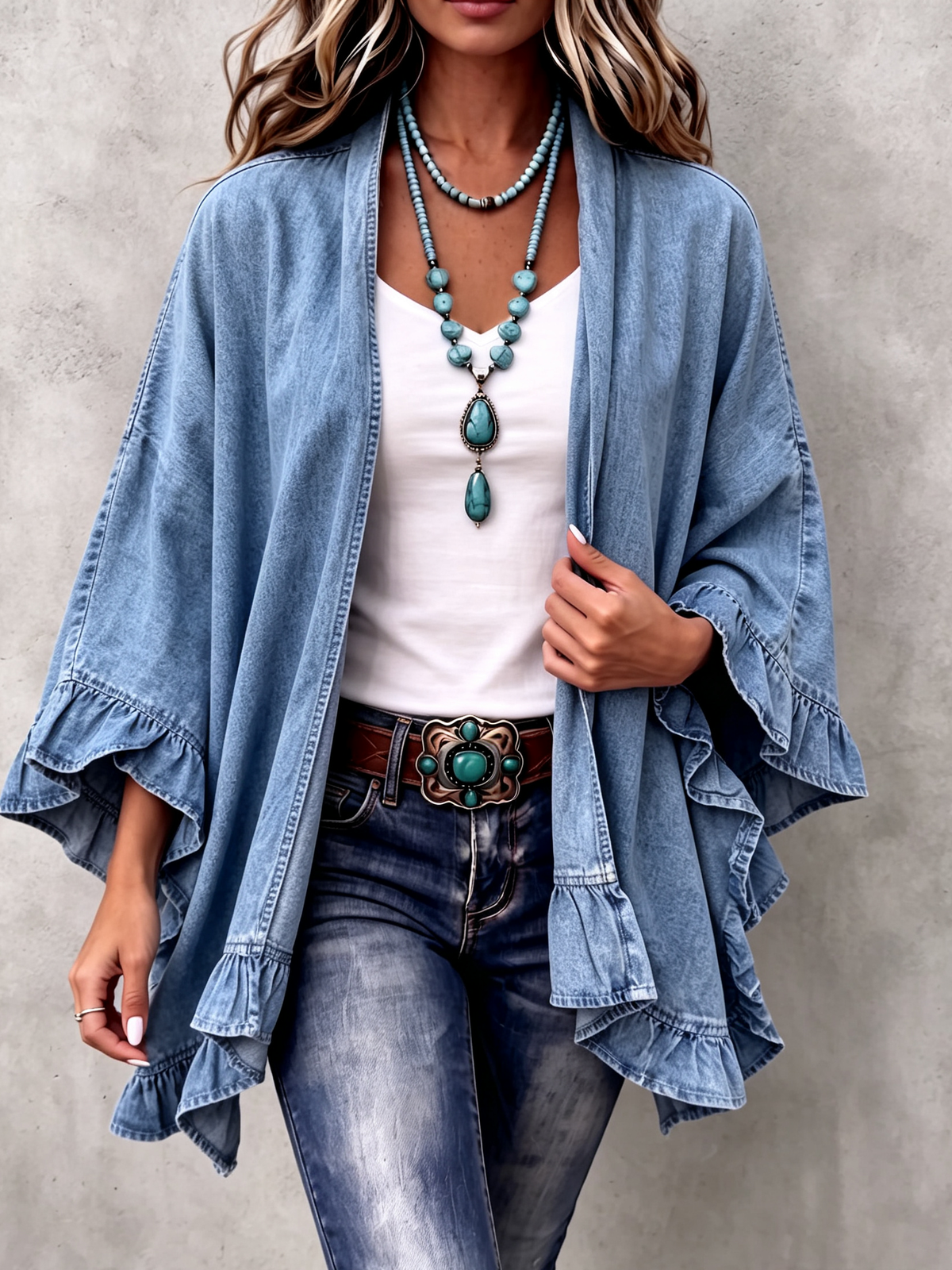 Rebecca | Cardigan in Jeans con Volant
