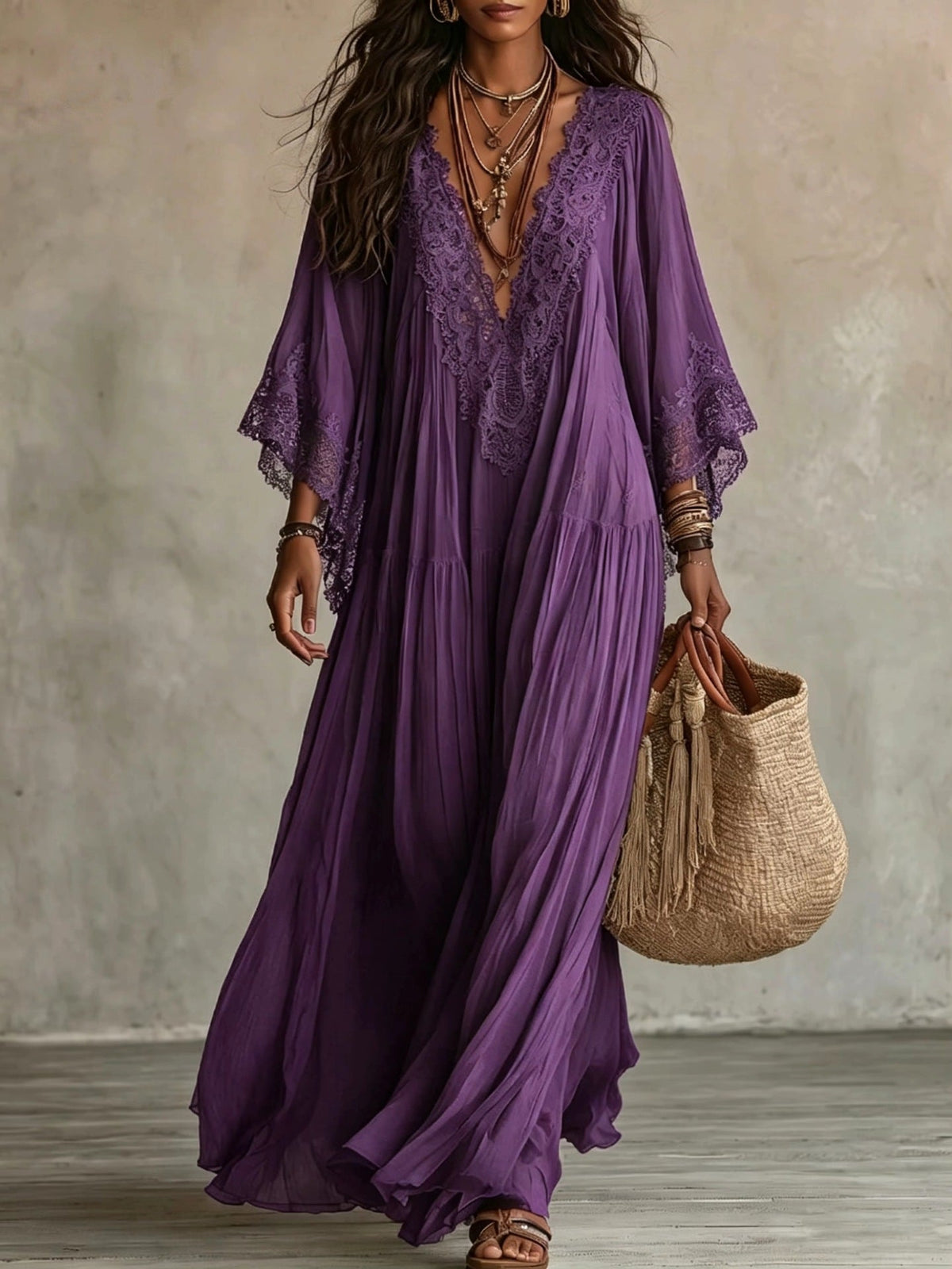 Lisa | Abito Lungo in Chiffon con Pizzo