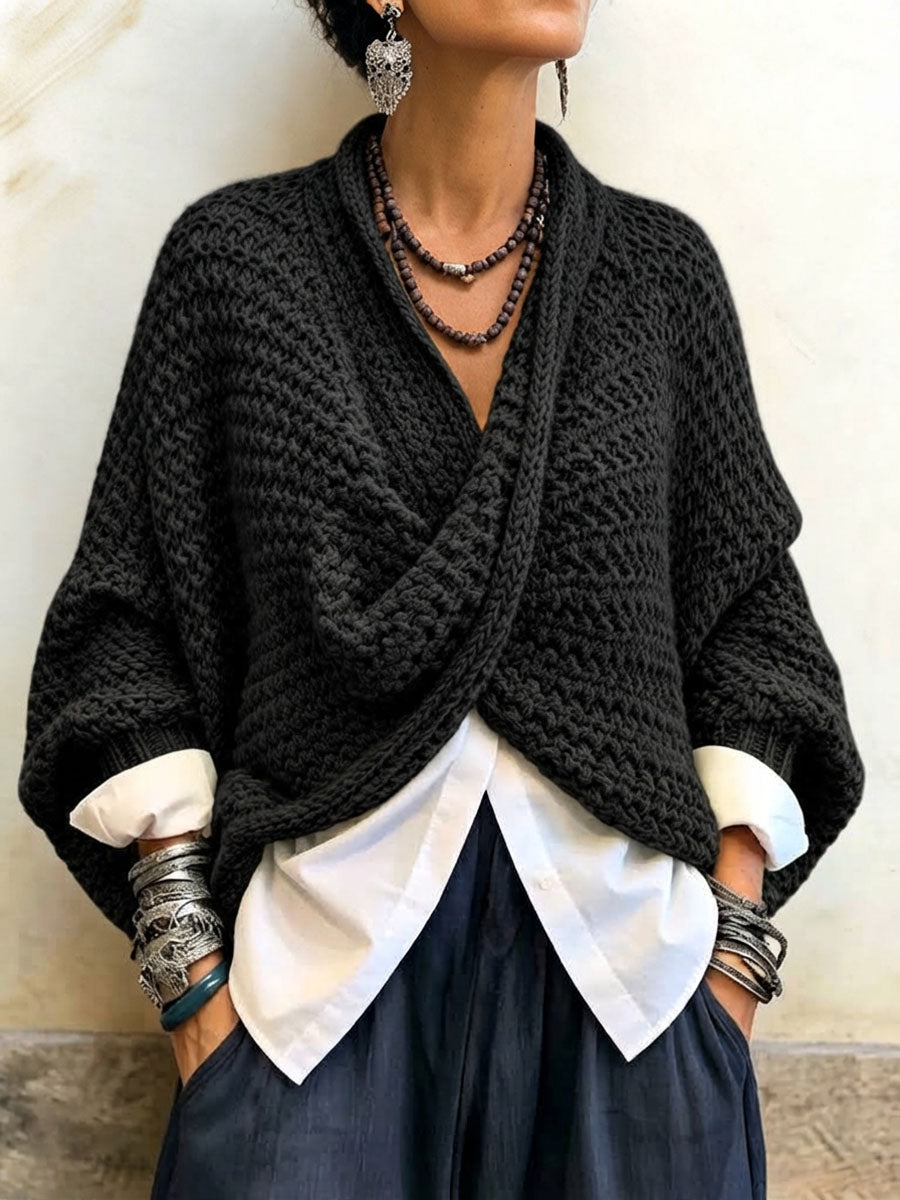 Flavia | Maglione Morbido con Maniche a Pipistrello e Scollo Incrociato