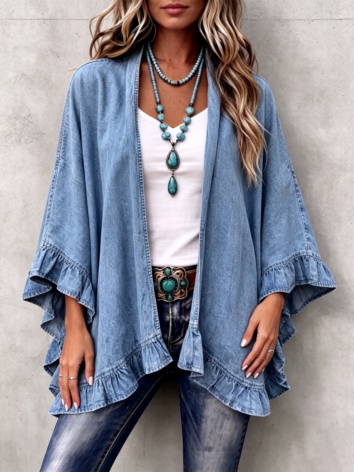 Rebecca | Cardigan in Jeans con Volant