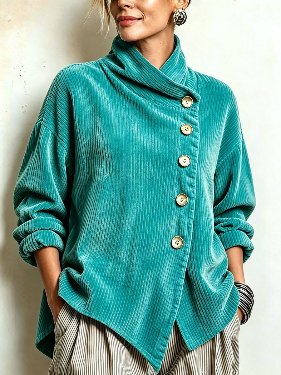 Camilla | Top in Velluto a Coste Asimmetrico con Collo Alto