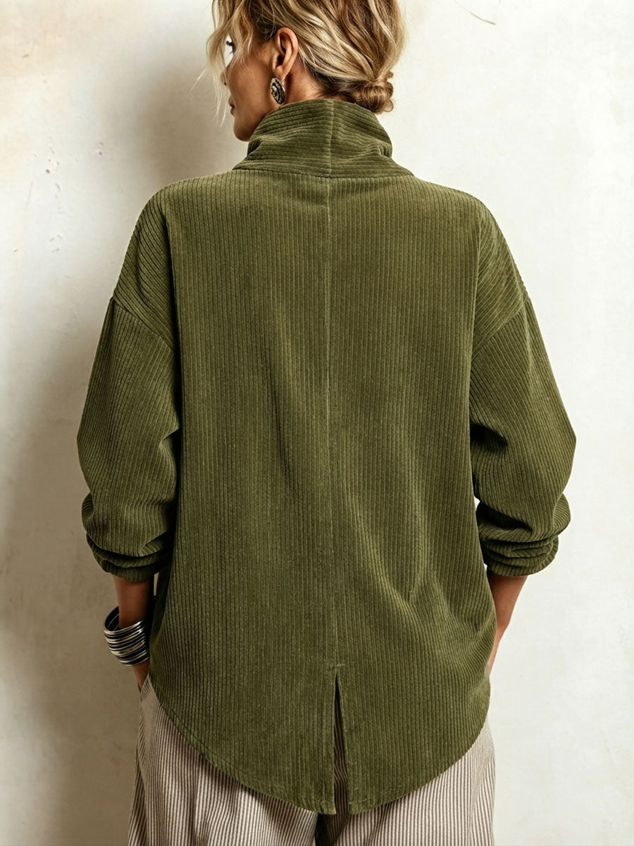 Camilla | Top in Velluto a Coste Asimmetrico con Collo Alto