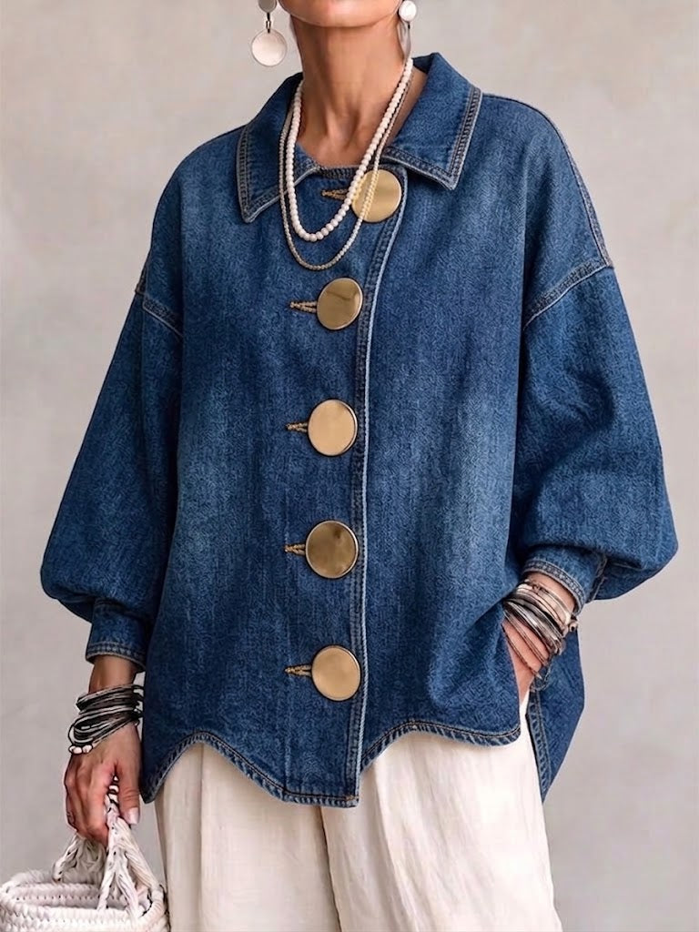 Anna | Giacca di Jeans Oversize con Grandi Bottoni Dorati