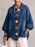 Anna | Giacca di Jeans Oversize con Grandi Bottoni Dorati