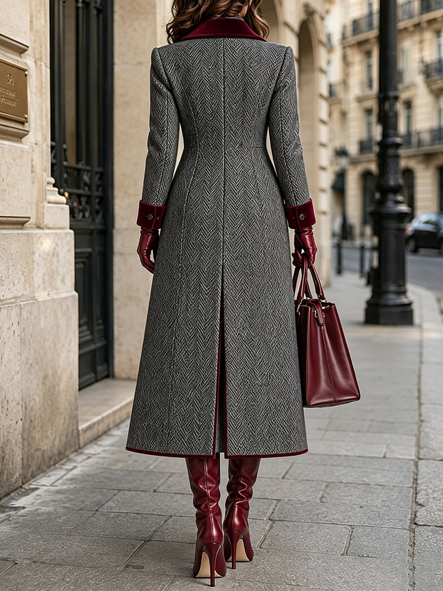 Clara | Cappotto Lungo Spigato in Misto Lana